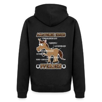 Anatomie eines Pferdes für Reiter Reitsport - Unisex Premium Bio Zip Hoodie - Schwarz - Hinten - Nico (187cm)
