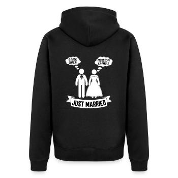 Just Married lustige Hochzeit Polterabend - Unisex Premium Bio Zip Hoodie - Schwarz - Hinten - Nico (187cm)