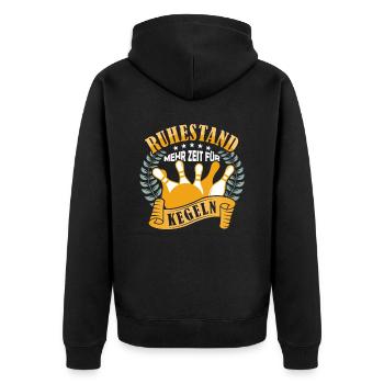 Ruhestand mehr Zeit für Kegeln - Unisex Premium Bio Zip Hoodie - Schwarz - Hinten - Nico (187cm)