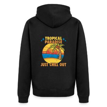Strandurlaub am Meer Design Strandmotiv - Unisex Premium Bio Zip Hoodie - Schwarz - Hinten - Nico (187cm)