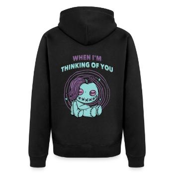Quand je pense à toi Poupée vaudou Halloween - Veste à capuche bio Premium Unisexe - noir - Dos - Nico (187cm)