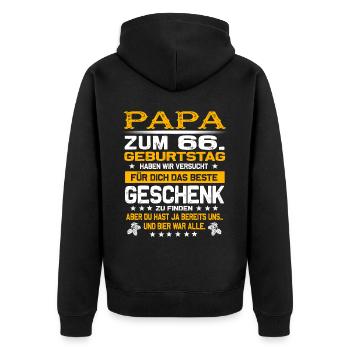Zum 66. Geburtstag lustiges Bier Spruch - Unisex Premium Bio Zip Hoodie - Schwarz - Hinten - Nico (187cm)
