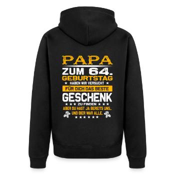 Zum 64. Geburtstag lustiges Bier Spruch - Unisex Premium Bio Zip Hoodie - Schwarz - Hinten - Nico (187cm)