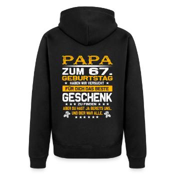 Zum 67. Geburtstag lustiges Bier Spruch - Unisex Premium Bio Zip Hoodie - Schwarz - Hinten - Nico (187cm)