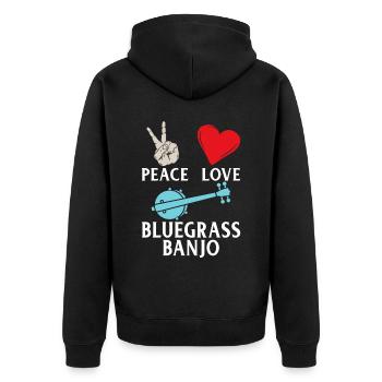Peace Love Bluegrass Banjo Instrument - Unisex Premium Bio Zip Hoodie - Schwarz - Hinten - Nico (187cm)