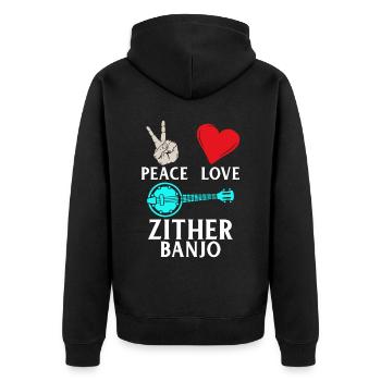 Peace Love Zither Banjo Music Instrument - Unisex Premium Bio Zip Hoodie - Schwarz - Hinten - Nico (187cm)