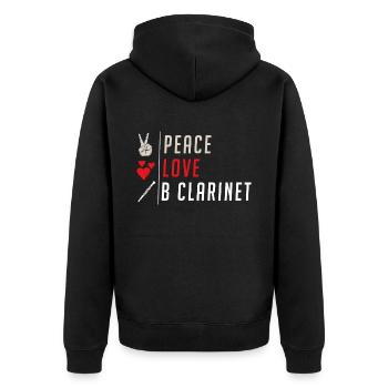 Peace Love B Clarinet Musical Instrument - Unisex Premium Bio Zip Hoodie - Schwarz - Hinten - Nico (187cm)