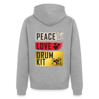 Peace Love Drum Kit Instrument Drummers - Unisex Premium Organic Zip Hoodie - heather grey - Back - Nico (187cm)