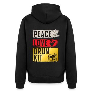 Peace Love Drum Kit Instrument Drummers - Unisex Premium Bio Zip Hoodie - Schwarz - Hinten - Nico (187cm)