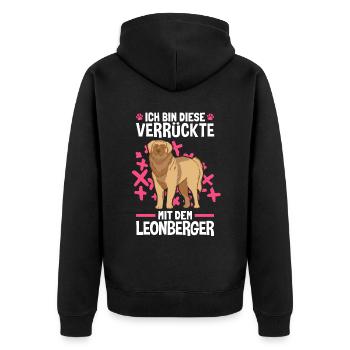 Der Verrückte mit dem Leonberger - Unisex Premium Bio Zip Hoodie - Schwarz - Hinten - Nico (187cm)