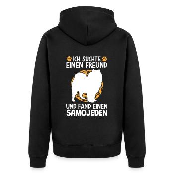 Suchte meinen Samojede Schlittenhund - Unisex Premium Bio Zip Hoodie - Schwarz - Hinten - Nico (187cm)