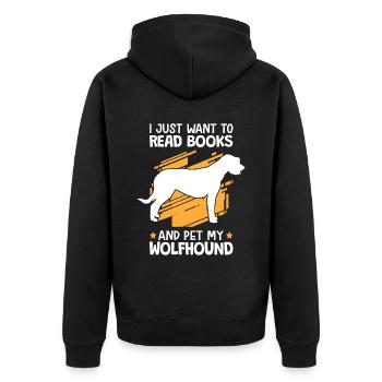 Bücher lesen und Irischer Wolfshund streicheln - Unisex Premium Bio Zip Hoodie - Schwarz - Hinten - Nico (187cm)
