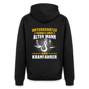 Kranführer Sprüche Kran Kranfahrer - Unisex Premium Bio Zip Hoodie - Schwarz - Hinten - Nico (187cm)