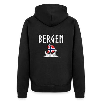 Bergen Norwegian flag, Norway - Unisex Premium Bio Zip Hoodie - Schwarz - Hinten - Nico (187cm)