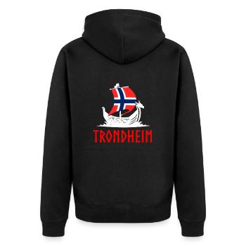 Trondheim Norwegian flag, Norway - Unisex Premium Bio Zip Hoodie - Schwarz - Hinten - Nico (187cm)