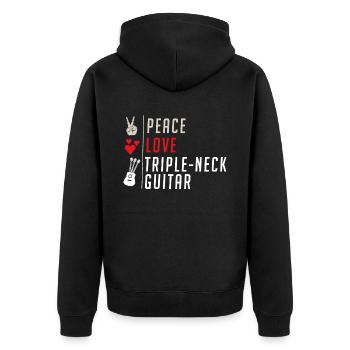 Peace Love Triple-Neck Guitar Instrument - Unisex Premium Bio Zip Hoodie - Schwarz - Hinten - Nico (187cm)