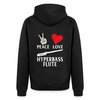 Peace Love Hyperbass Flute Instrument - Unisex Premium Organic Zip Hoodie - black - Back - Nico (187cm)