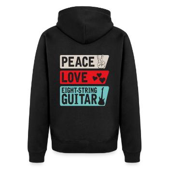 Peace Love Eight-String Guitar Music - Unisex Premium Bio Zip Hoodie - Schwarz - Hinten - Nico (187cm)