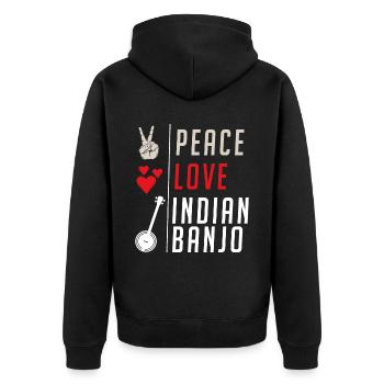 Peace Love Indian Banjo Instrument Music - Unisex Premium Bio Zip Hoodie - Schwarz - Hinten - Nico (187cm)