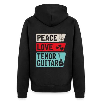 Peace Love Tenor Guitar Music Instrument - Unisex Premium Bio Zip Hoodie - Schwarz - Hinten - Nico (187cm)