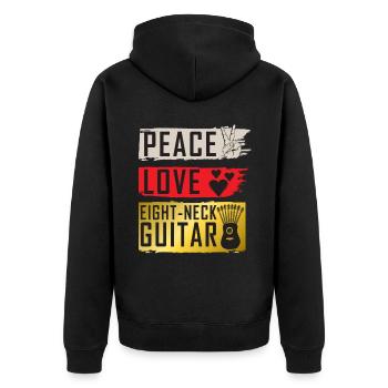 Peace Love Eight-Neck Guitar Instrument - Unisex Premium Bio Zip Hoodie - Schwarz - Hinten - Nico (187cm)