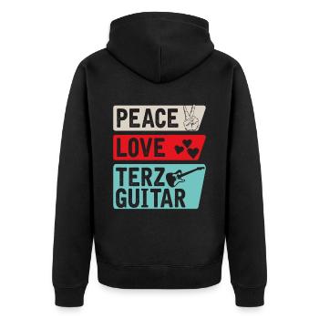 Peace Love Terz Guitar Instrument Music - Unisex Premium Bio Zip Hoodie - Schwarz - Hinten - Nico (187cm)