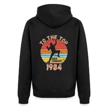 Anniversaire Escalade Bouldering depuis février 1984 - Veste à capuche bio Premium Unisexe - noir - Dos - Nico (187cm)