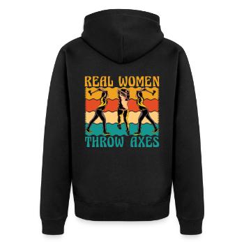 Real Women throws Axes - Unisex Premium Bio Zip Hoodie - Schwarz - Hinten - Nico (187cm)
