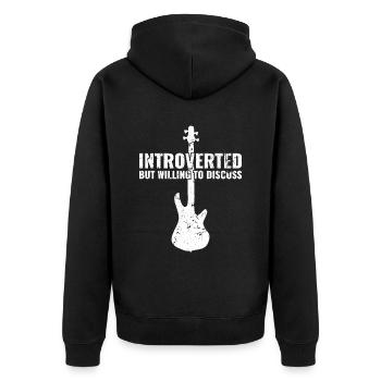 INTROVERTED BUT WILLING DISCUSS bass player - Unisex Premium Bio Zip Hoodie - Schwarz - Hinten - Nico (187cm)