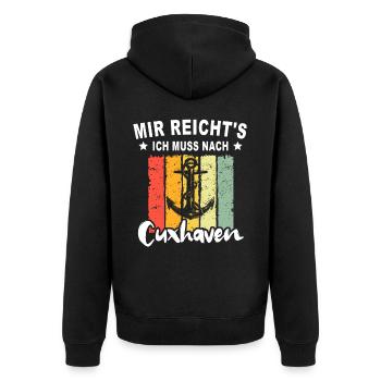 Cuxhaven Souvenir Cuxhavener Nordsee - Unisex Premium Bio Zip Hoodie - Schwarz - Hinten - Nico (187cm)