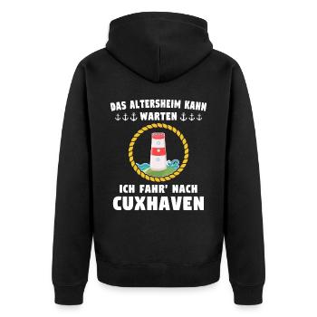 Cuxhaven Souvenir Cuxhavener Nordsee - Unisex Premium Bio Zip Hoodie - Schwarz - Hinten - Nico (187cm)