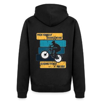Fahrradfahrer Fahrrad Biker BMX - Unisex Premium Bio Zip Hoodie - Schwarz - Hinten - Nico (187cm)