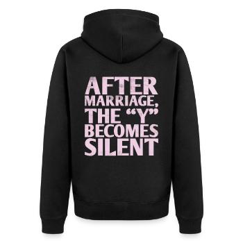After marriage, the "y" becomes a silent design - Unisex Premium Organic Zip Hoodie - black - Back - Nico (187cm)