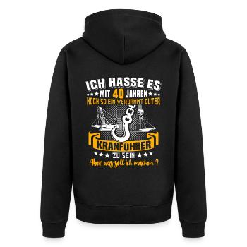 Kranführer 40. Geburtstag 40 Jahre Kran - Unisex Premium Bio Zip Hoodie - Schwarz - Hinten - Nico (187cm)