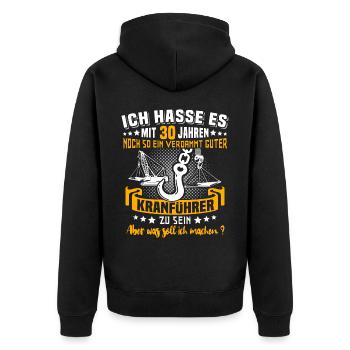 Kranführer 30. Geburtstag 30 Jahre Kran - Unisex Premium Bio Zip Hoodie - Schwarz - Hinten - Nico (187cm)