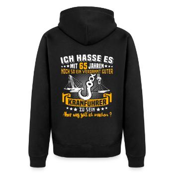 Kranführer 65. Geburtstag 65 Jahre Kran - Unisex Premium Bio Zip Hoodie - Schwarz - Hinten - Nico (187cm)