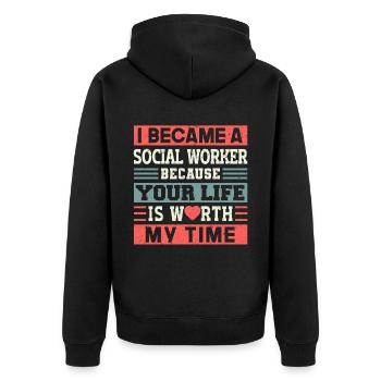School Social Work Month I Becae A - Unisex Premium Bio Zip Hoodie - Schwarz - Hinten - Nico (187cm)