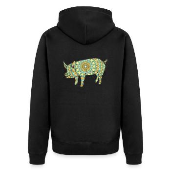 Mandala Pig Geometry Pattern - Veste à capuche bio Premium Unisexe - noir - Dos - Nico (187cm)