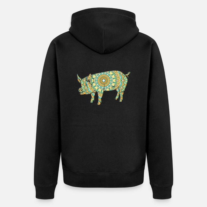 Mandala Pig Geometry Pattern - Unisex Premium Organic Zip Hoodie - black