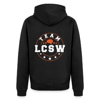 School Social Work Month Team Lcsw - Unisex Premium Bio Zip Hoodie - Schwarz - Hinten - Nico (187cm)