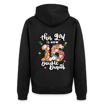 Dieses Mädchen Ist Jetzt 16 Double Digits Floral - Unisex Premium Bio Zip Hoodie - Schwarz - Hinten - Nico (187cm)