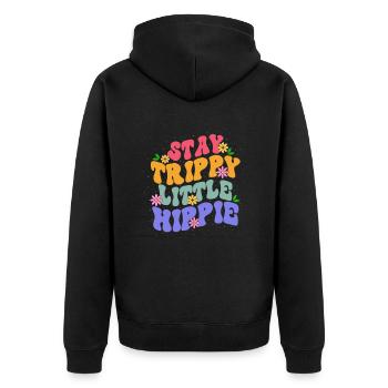 Stay Trippy Little Hippie Floral-themed Colorful - Unisex Premium Organic Zip Hoodie - black - Back - Nico (187cm)