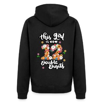 Dieses Mädchen Ist Jetzt 12 Double Digits Floral - Unisex Premium Bio Zip Hoodie - Schwarz - Hinten - Nico (187cm)