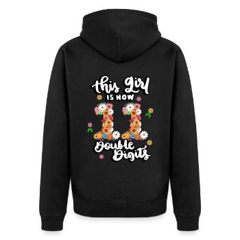 Cette fille a maintenant 11 ans, floral à deux chiffres - Veste à capuche bio Premium Unisexe - noir - Dos - Nico (187cm)