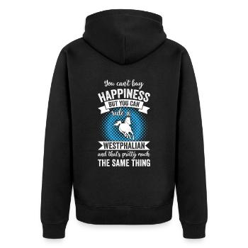 Reiten - Westfalisch -Pferd - Unisex Premium Bio Zip Hoodie - Schwarz - Hinten - Nico (187cm)
