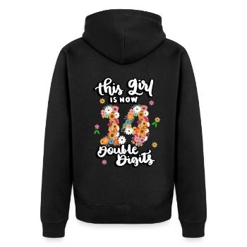 Dieses Mädchen Ist Jetzt 14 Double Digits Floral - Unisex Premium Bio Zip Hoodie - Schwarz - Hinten - Nico (187cm)