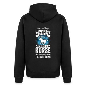 Reiten - Mongolisches Pferd - Unisex Premium Bio Zip Hoodie - Schwarz - Hinten - Nico (187cm)