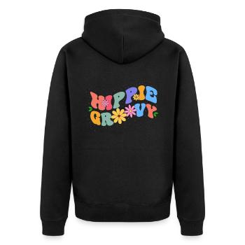 Hippie Groovy Bloom Floral Theme Colorful Leisure - Unisex Premium Organic Zip Hoodie - black - Back - Nico (187cm)