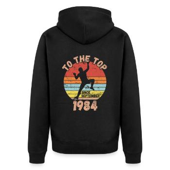 Anniversaire Escalade Bouldering depuis septembre 1984 - Veste à capuche bio Premium Unisexe - noir - Dos - Nico (187cm)