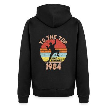 Anniversaire Escalade Bouldering depuis novembre 1984 - Veste à capuche bio Premium Unisexe - noir - Dos - Nico (187cm)